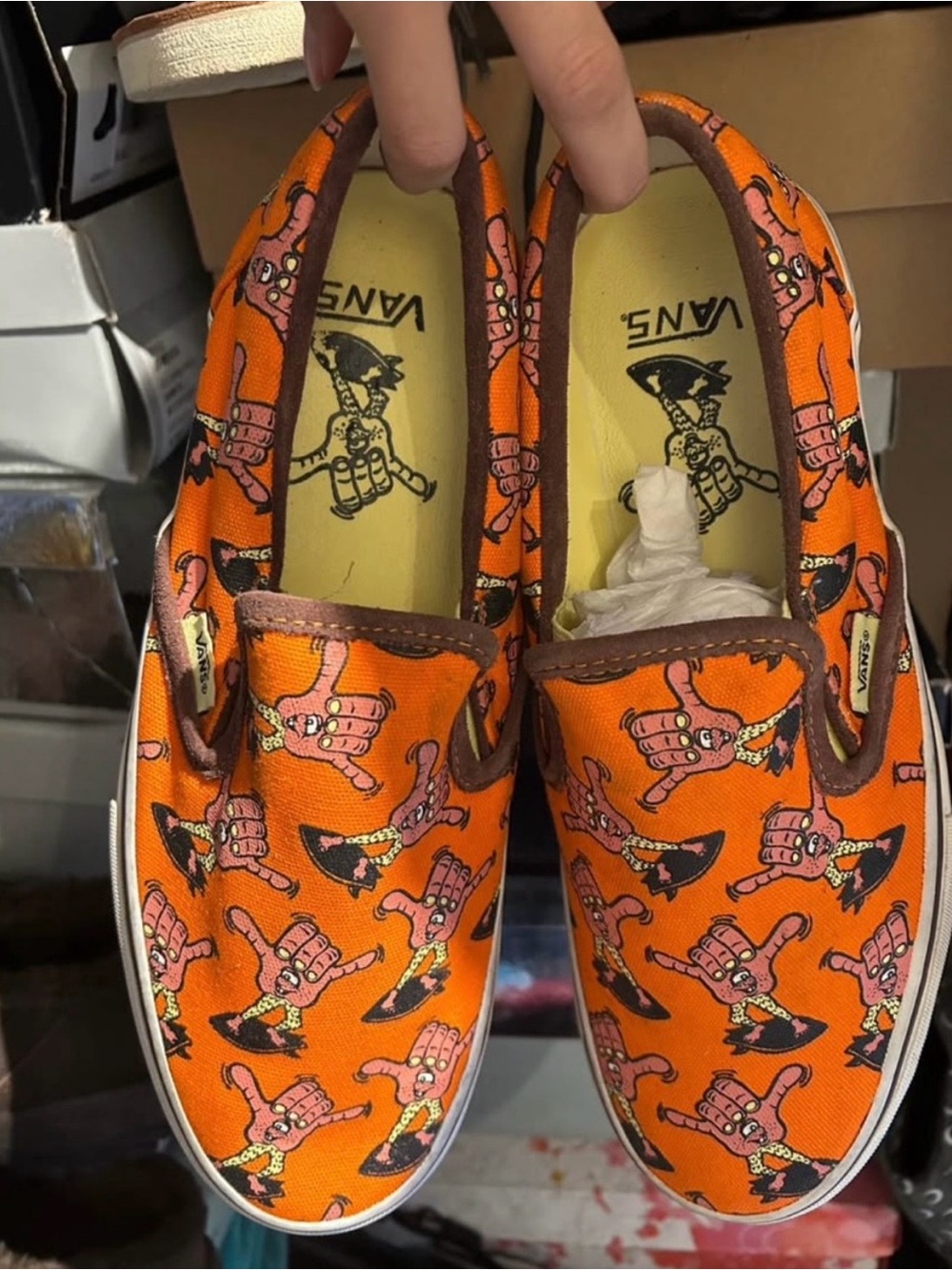 🤙🔥Vans Vault SAMPLE Yellow Insole Slip-On with Orange & Burgundy Accents